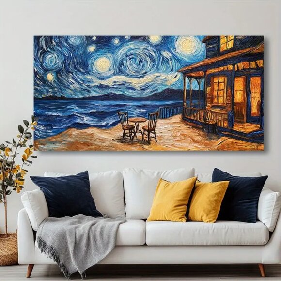 Van Gogh Starry Night Canvas Wall Art - 1.5" Framed Abstract Painting with Vibra - Picture 6 of 7